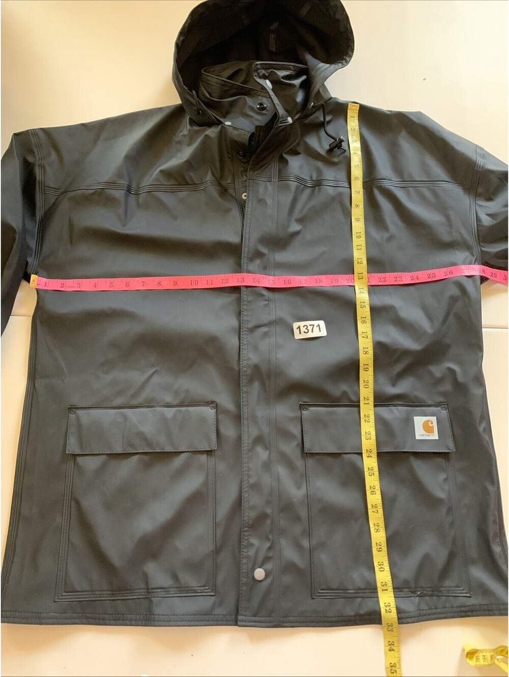 Carhartt Men’s Jacket Sz L Large Tall Black Hooded Rain Coat Windbreaker - Picture 4 of 4